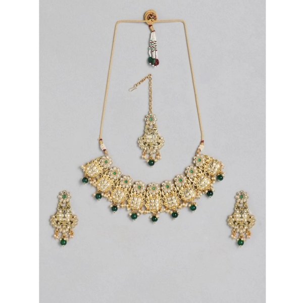 Dropship Women's Rose Gold Plated Alloy Necklace &amp; Earings Set (Green)