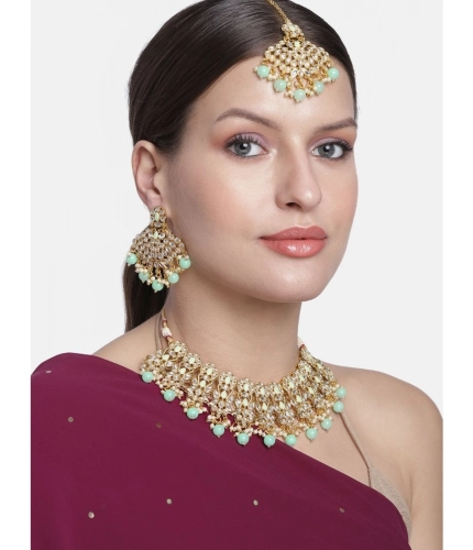 Women's Rose Gold Plated Alloy Necklace &amp; Earings Set (Light Green)