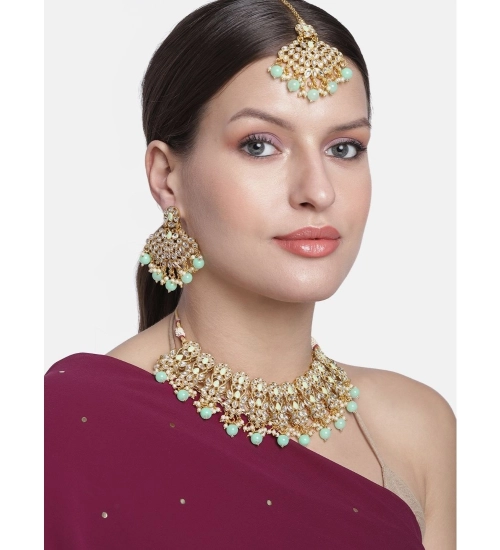 Women's Rose Gold Plated Alloy Necklace & Earings Set (Light Green)