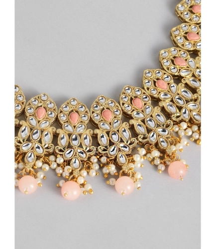 Women's Rose Gold Plated Alloy Necklace &amp; Earings Set (Pink)