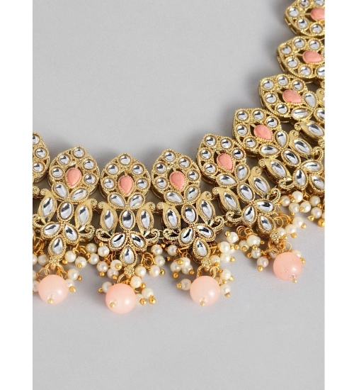 Women's Rose Gold Plated Alloy Necklace & Earings Set (Pink)