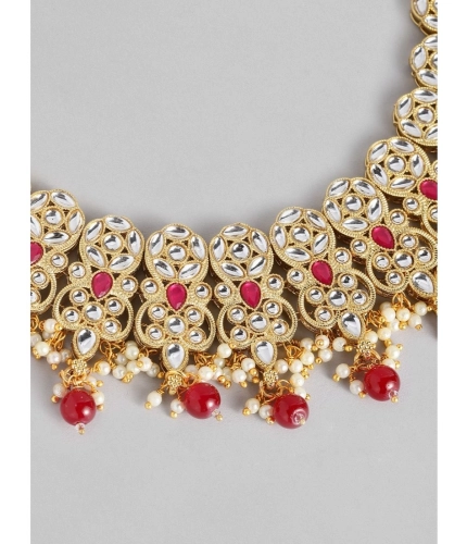 Women's Rose Gold Plated Alloy Necklace &amp; Earings Set (Red)