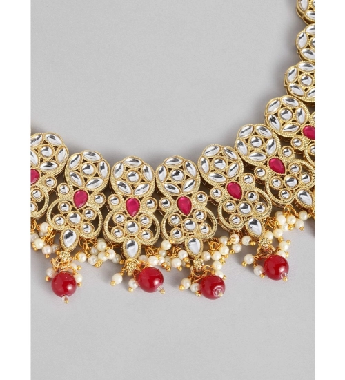 Women's Rose Gold Plated Alloy Necklace & Earings Set (Red)