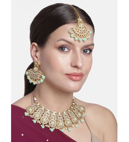 Women's Rose Gold Plated Alloy Necklace & Earings Set (Light Green)