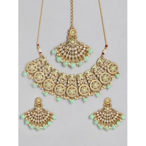 Generic Women's Rose Gold Plated Alloy Necklace & Earings Set (Light Green)