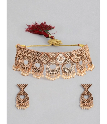 Women's Rose Gold Plated Alloy Necklace &amp; Earings Set (Gold)
