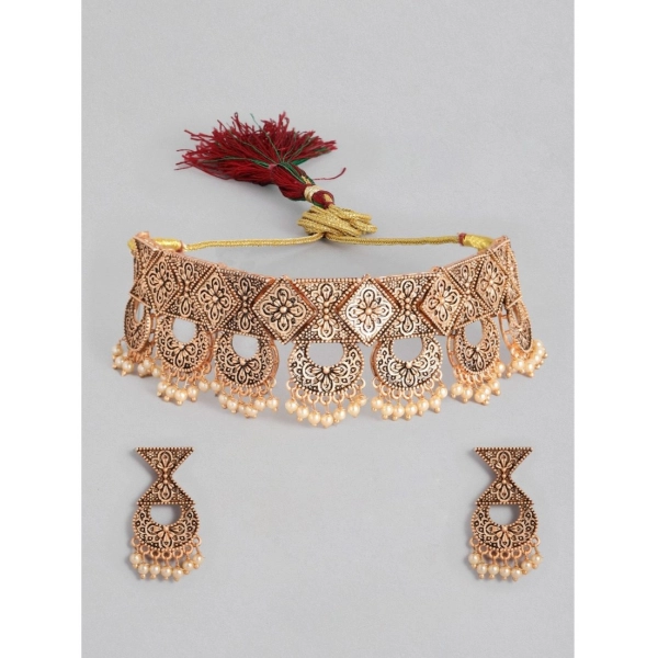 Dropship Women's Rose Gold Plated Alloy Necklace &amp; Earings Set (Gold)