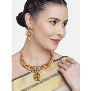 Generic Women's Rose Gold Plated Alloy Necklace & Earings Set (Multicolor)