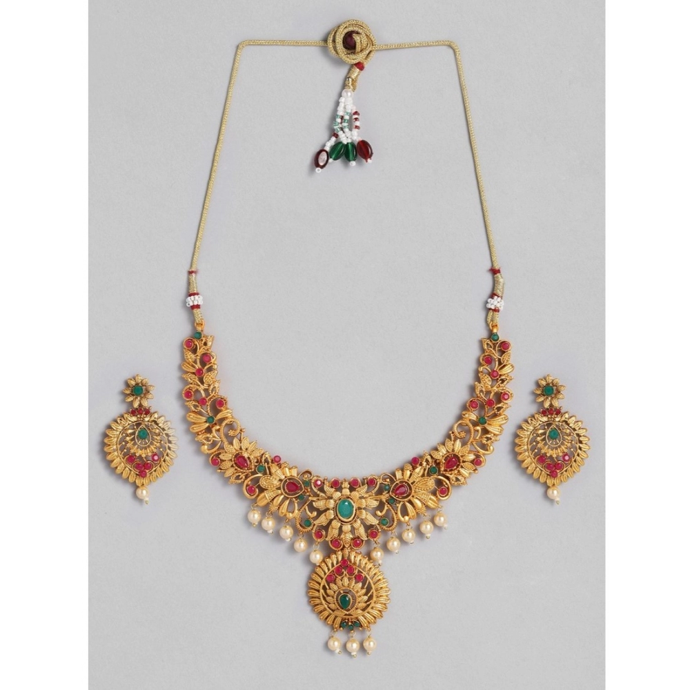 Generic Women's Rose Gold Plated Alloy Necklace & Earings Set (Multicolor)