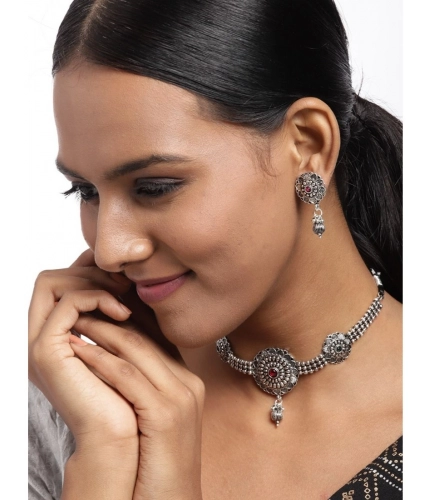 Women's Rose Gold Plated Alloy Necklace &amp; Earings Set (Silver)