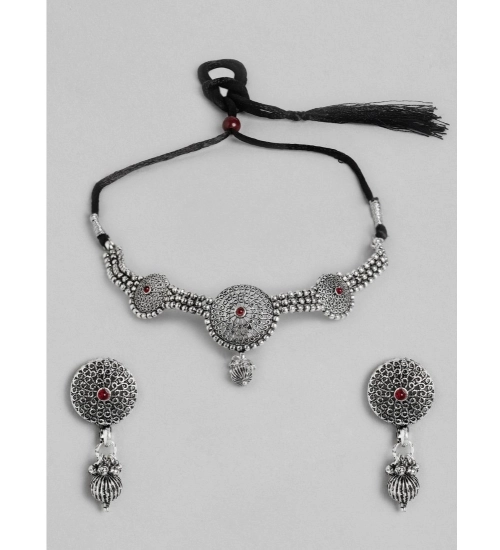 Women's Rose Gold Plated Alloy Necklace & Earings Set (Silver)