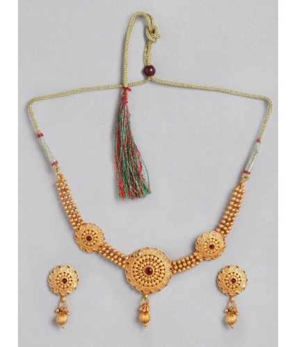 Women's Rose Gold Plated Alloy Necklace &amp; Earings Set (Gold)