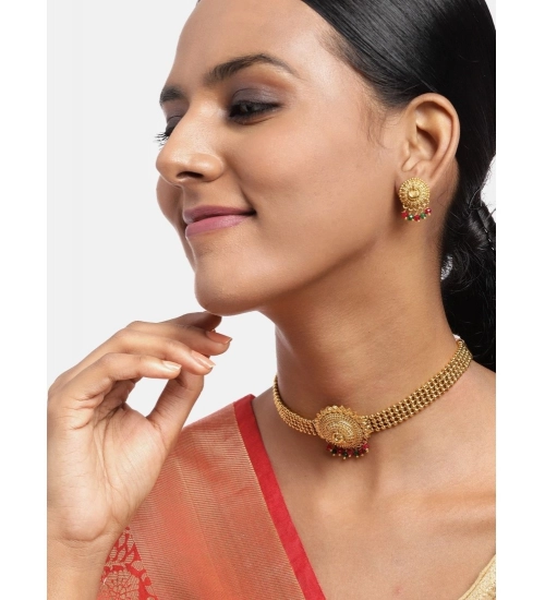 Women's Rose Gold Plated Alloy Necklace & Earings Set (Gold)