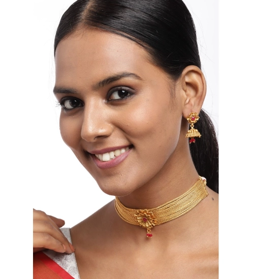 Women's Rose Gold Plated Alloy Necklace & Earings Set (Gold)