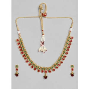 Generic Women's Rose Gold Plated Alloy Necklace & Earings Set (Green & Red)