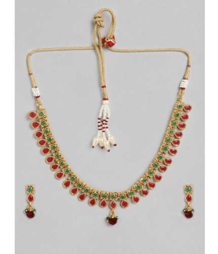 Women's Rose Gold Plated Alloy Necklace &amp; Earings Set (Green &amp; Red)