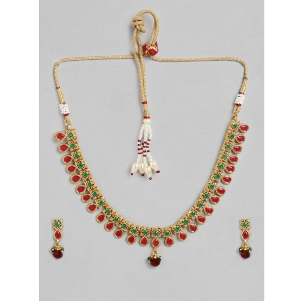 Dropship Women's Rose Gold Plated Alloy Necklace &amp; Earings Set (Green &amp; Red)