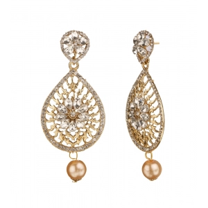 Generic Women's Rose Gold Plated Alloy Earrings (White)
