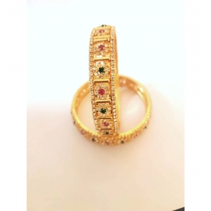 Generic Women's Rose Gold Plated Brass Stone Bangle (Red & Green , 2.4 Inch)