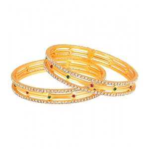 Generic Women's Rose Gold Plated Brass Stone Bangle (Red & Green , 2.4 Inch)
