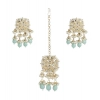 Dropship Women's Rose Gold Plated Alloy Kundan Earrings &amp; Mangtikka (White)