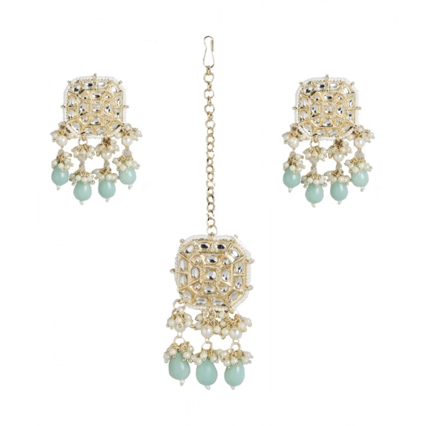 Dropship Women's Rose Gold Plated Alloy Kundan Earrings &amp; Mangtikka (White)