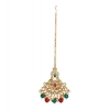 Dropship Women's Rose Gold Plated Alloy Kundan Earrings &amp; Mangtikka (Red &amp; Green)