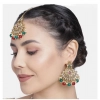 Dropship Women's Rose Gold Plated Alloy Kundan Earrings &amp; Mangtikka (Red &amp; Green)