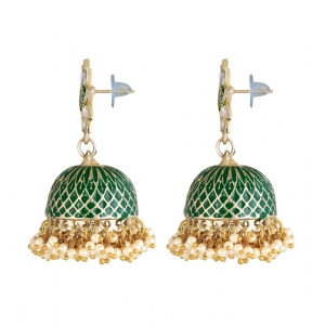 Generic Women's Rose Gold Plated Alloy Earrings (Green)