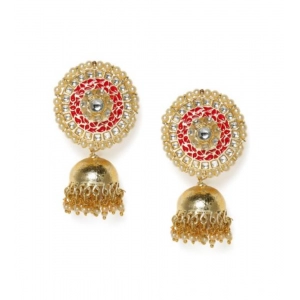 Generic Women's Rose Gold Plated Alloy Earrings (White & Red)