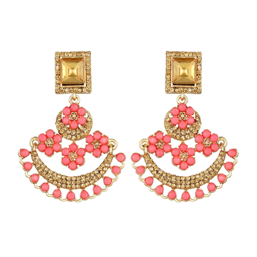 Generic Women's Rose Gold Plated Alloy Earrings (Gold & Pink)