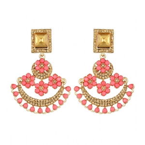 Generic Women's Rose Gold Plated Alloy Earrings (Gold & Pink)