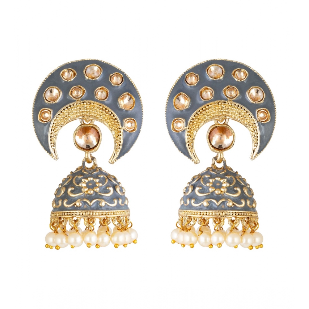 Generic Women's Rose Gold Plated Alloy Earrings (Gold & Grey)