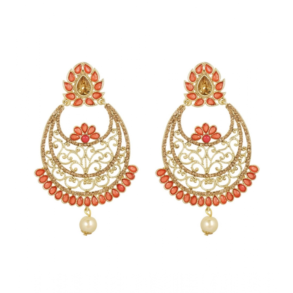 Generic Women's Rose Gold Plated Alloy Earrings (Gold & Orange)