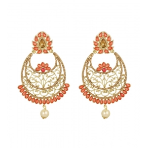Generic Women's Rose Gold Plated Alloy Earrings (Gold & Orange)