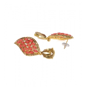 Generic Women's Rose Gold Plated Alloy Earrings (Gold & Red)