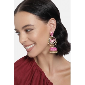 Generic Women's Rose Gold Plated Alloy Earrings (Pink)