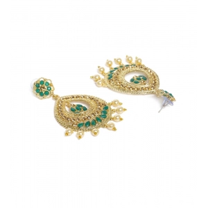 Generic Women's Rose Gold Plated Alloy Earrings (Green)