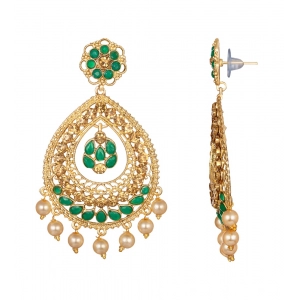 Generic Women's Rose Gold Plated Alloy Earrings (Green)