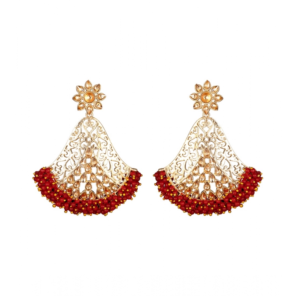 Generic Women's Rose Gold Plated Alloy Earrings (Maroon)