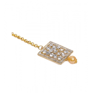 Generic Women's Rose Gold Plated Alloy Kundan Earrings & Mangtikka (White)