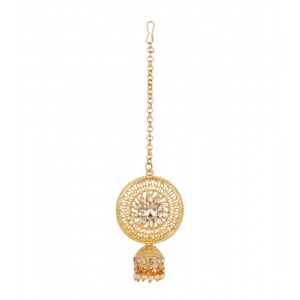Generic Women's Rose Gold Plated Alloy Kundan Earrings & Mangtikka (White)