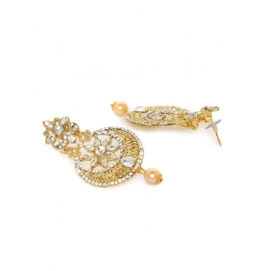 Generic Women's Rose Gold Plated Alloy Kundan Earrings & Mangtikka (White)