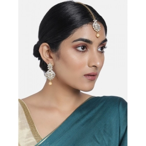 Generic Women's Rose Gold Plated Alloy Kundan Earrings & Mangtikka (White)