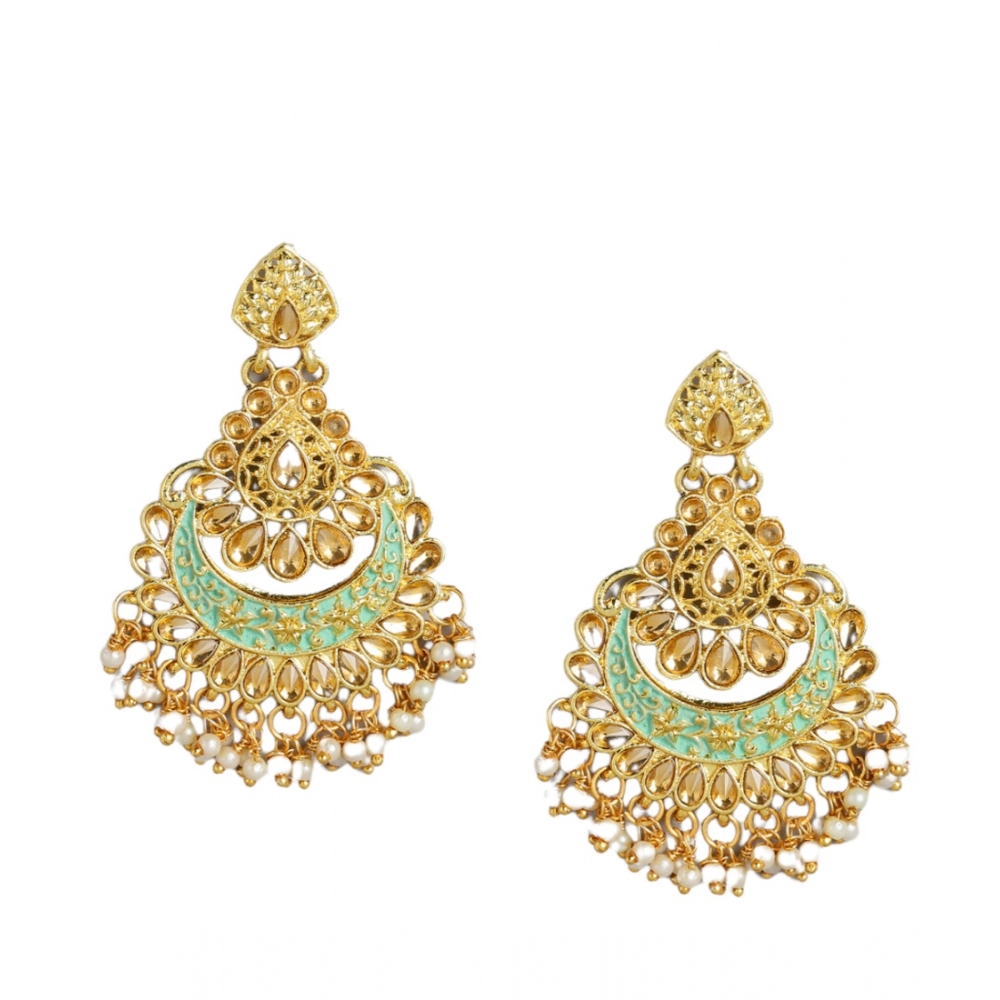 Generic Women's Rose Gold Plated Alloy Earrings (Gold & Green)