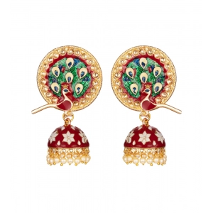 Generic Women's Rose Gold Plated Alloy Earrings (Maroon)