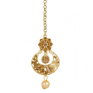 Generic Women's Rose Gold Plated Alloy Kundan Earrings & Mangtikka (Gold)