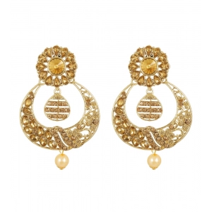 Generic Women's Rose Gold Plated Alloy Kundan Earrings & Mangtikka (Gold)