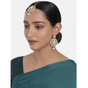 Generic Women's Rose Gold Plated Alloy Kundan Earrings & Mangtikka (White)
