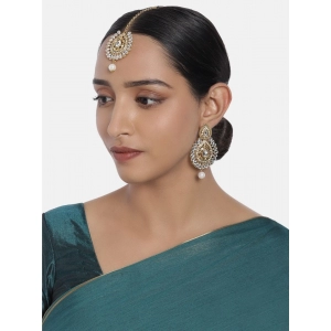 Generic Women's Rose Gold Plated Alloy Kundan Earrings & Mangtikka (White)
